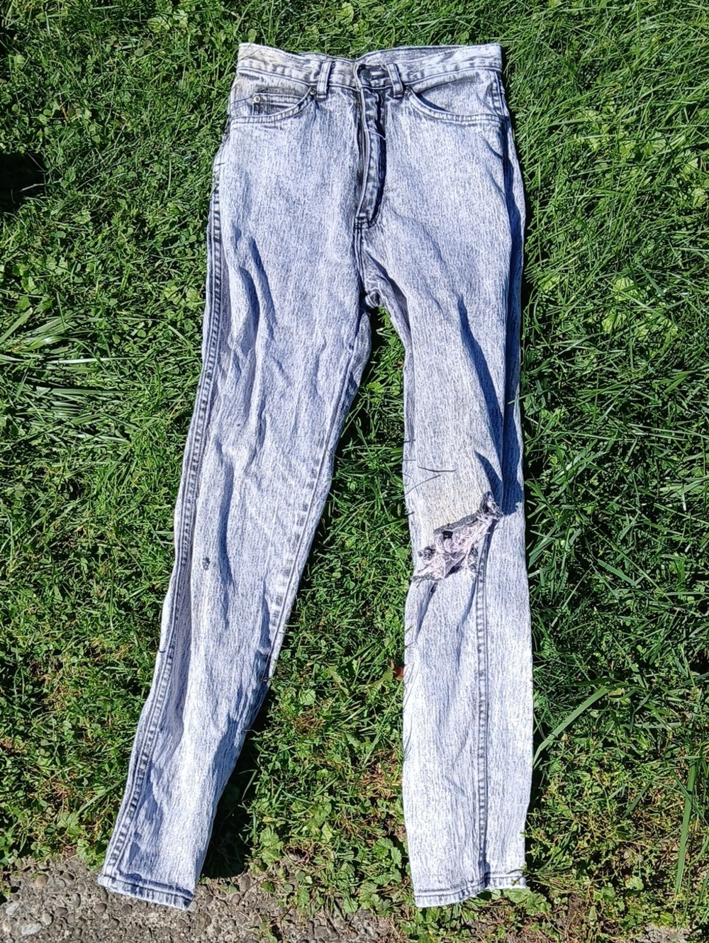 Vintage '80s Or '90s Black Wash High Waisted Tapered Denim Knee Distress